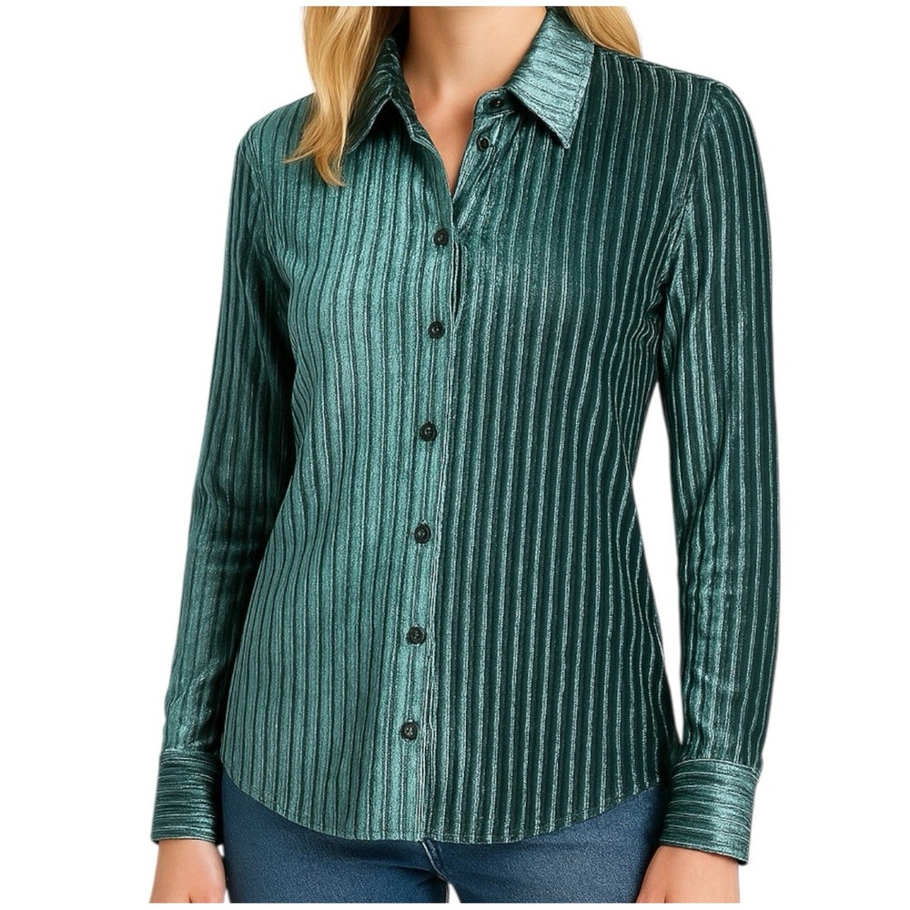 HOUSE OF HARLOW Teal Velvet Burnout Top sz XS Stripes Holiday Business Casual
